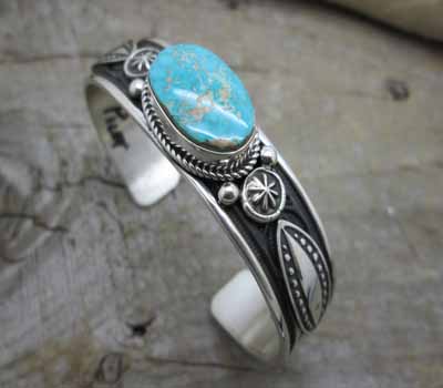 American Indian Cuff Bracelet - Albert Jake Pilot Mountain Turquoise